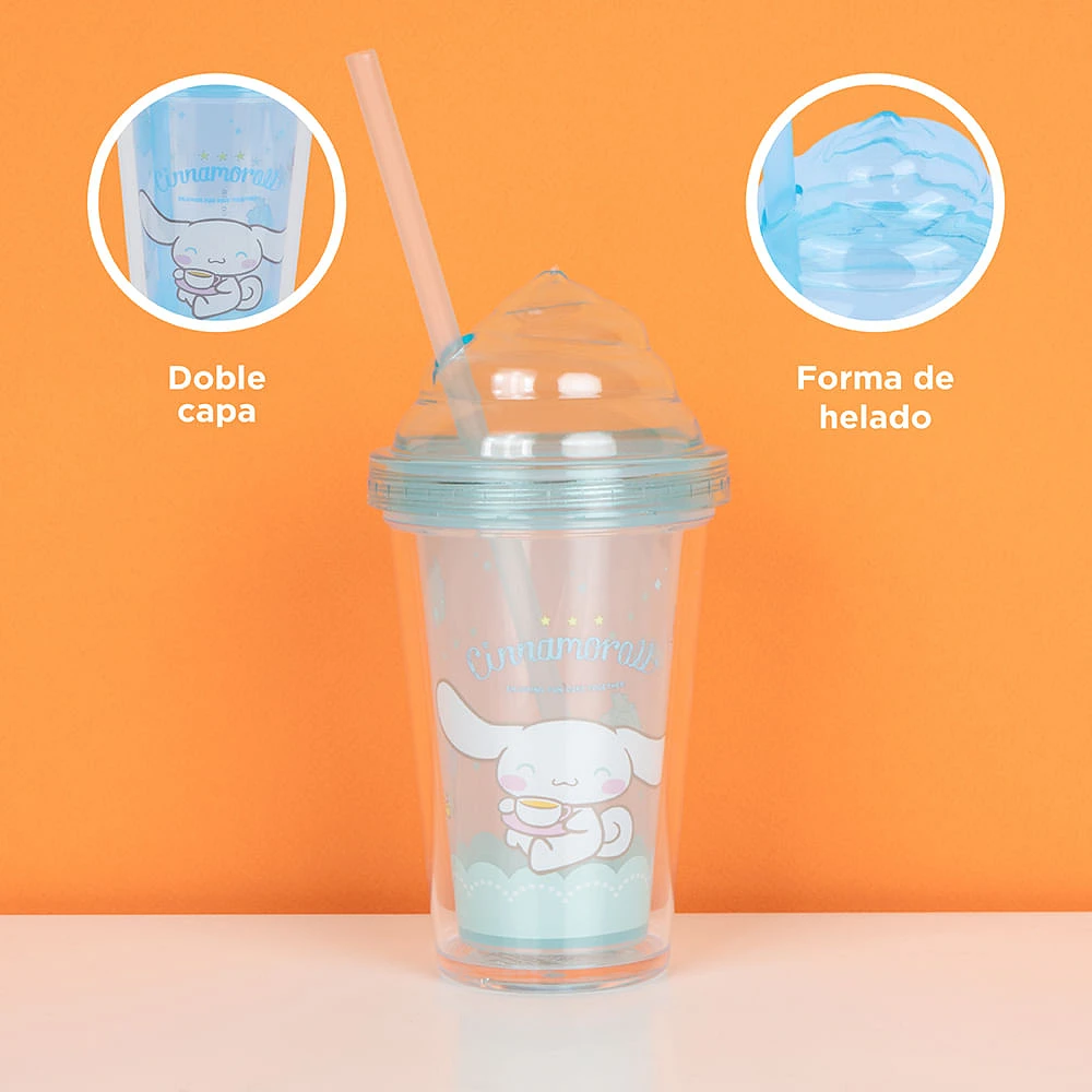 Vaso Con Tapa Y Popote Sanrio Cinnamoroll Plástico Azul 320 ml