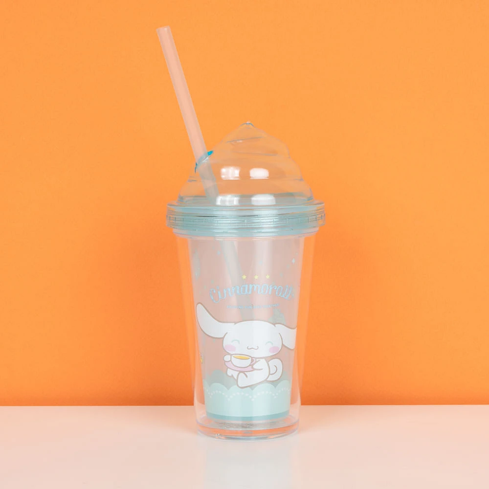 Vaso Con Tapa Y Popote Sanrio Cinnamoroll Plástico Azul 320 ml