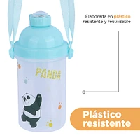 Cilindro We Bare Bears Panda Con Correa y popote Plástico Blanco 500 ml