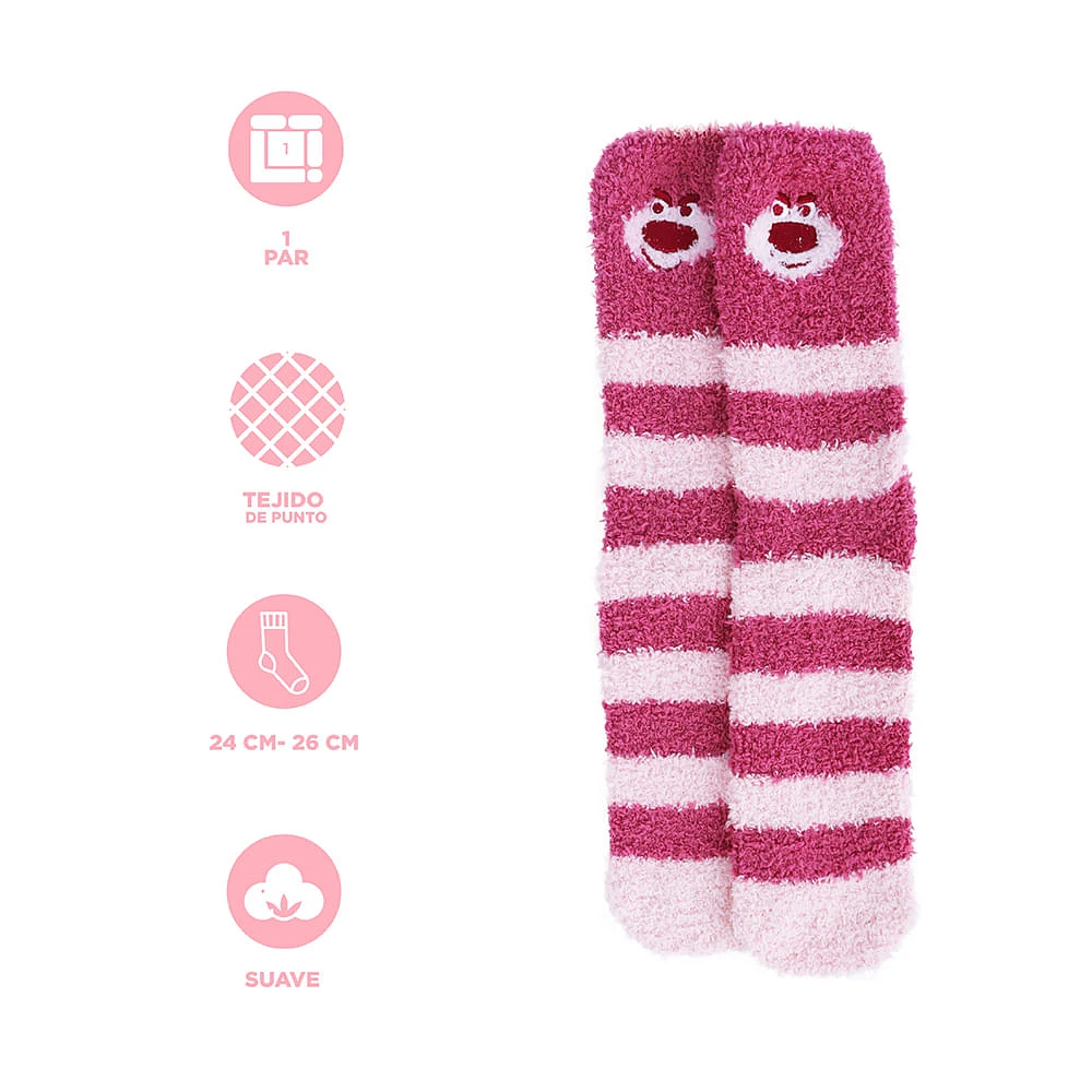 Calcetines Para Mujer Disney Lotso Afelpados Rosa Talla 24-26