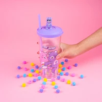 Vaso Con Tapa Y Popote Ositos Cariñositos Doble Capa Plástico Morado 550 ml