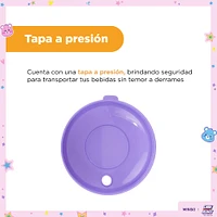 Vaso Con Tapa Y Popote Ositos Cariñositos Doble Capa Plástico Morado 550 ml