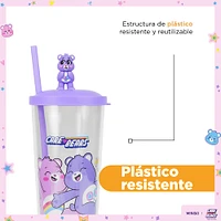 Vaso Con Tapa Y Popote Ositos Cariñositos Doble Capa Plástico Morado 550 ml