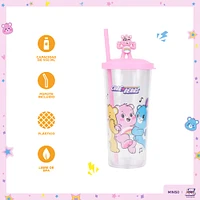 Vaso Con Tapa Y Popote Ositos Cariñositos Doble Capa Plástico Rosa 550 ml