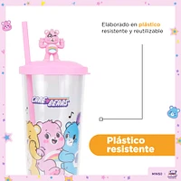 Vaso Con Tapa Y Popote Ositos Cariñositos Doble Capa Plástico Rosa 550 ml