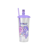 Vaso Con Tapa Y Popote Ositos Cariñositos Doble Capa Plástico Morado 550 ml