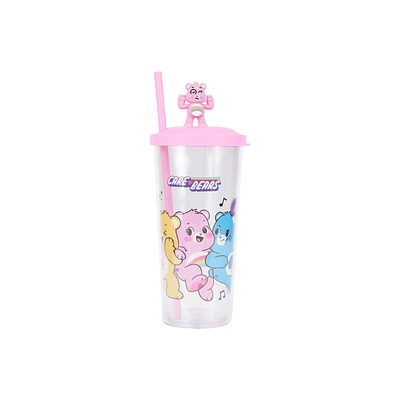 Vaso Con Tapa Y Popote Ositos Cariñositos Doble Capa Plástico Rosa 550 ml