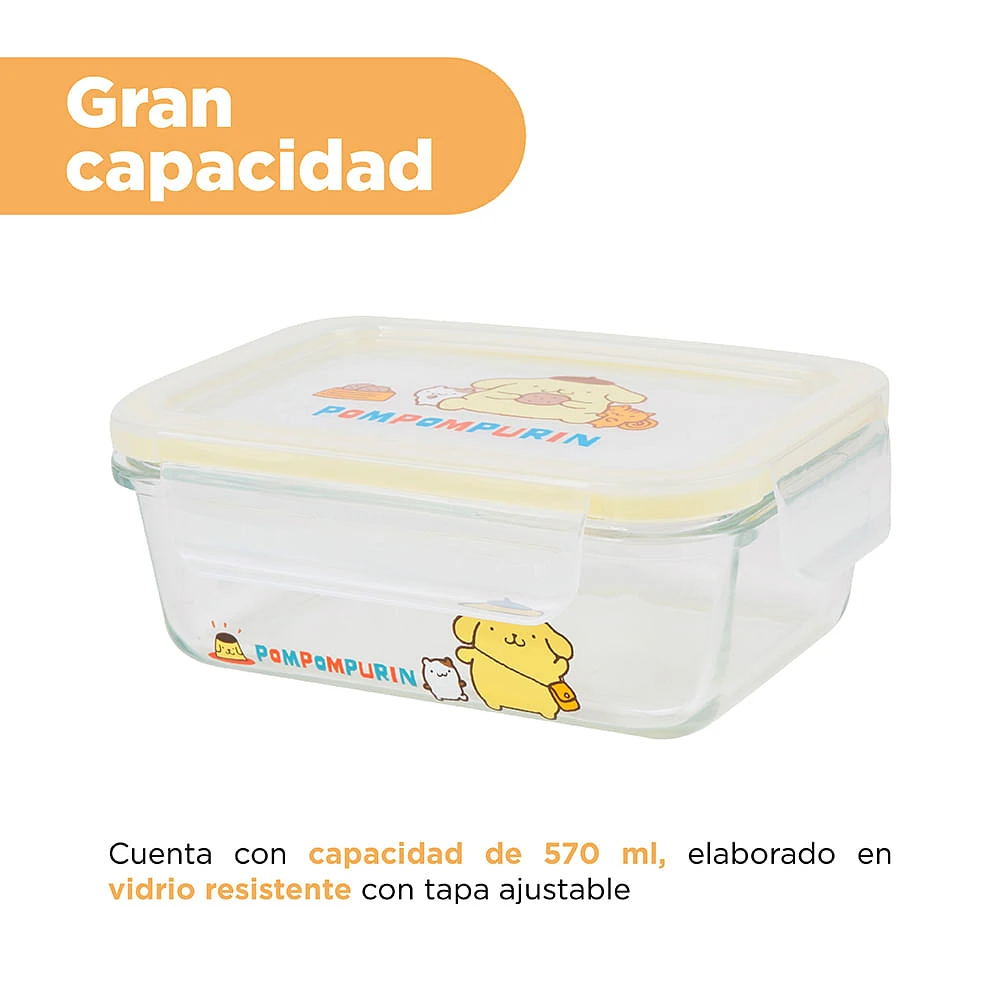 Contenedor De Alimentos Sanrio Pompompurin Vidrio Transparente 570 ml