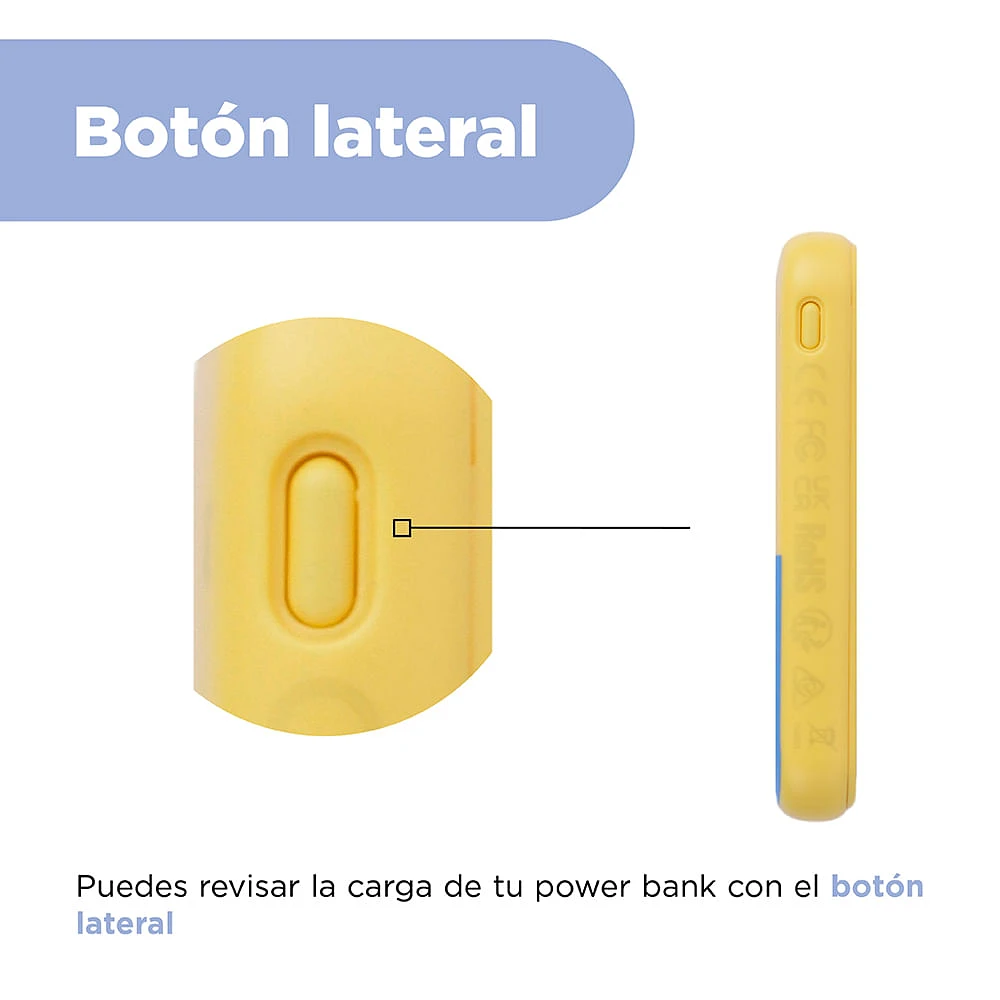 Batería Portátil, Power Bank Minions Stuart Micro USB, USB y Tipo C Amarilla 5000 MAh