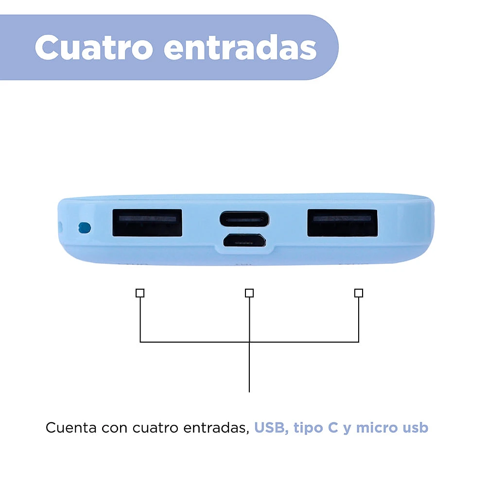 Batería Portátil, Power Bank Sanrio Cinnamorroll Micro USB, USB y Tipo C Azul 10000 MAh