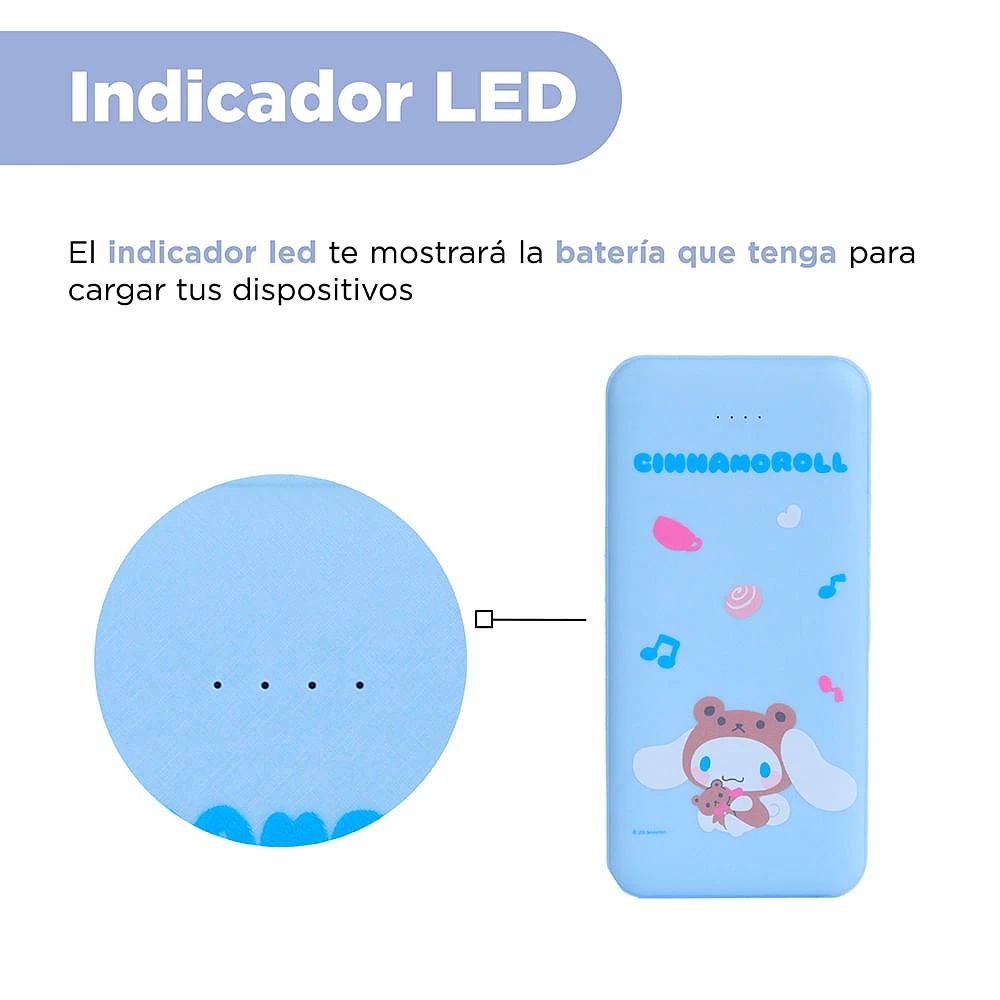 Batería Portátil, Power Bank Sanrio Cinnamorroll Micro USB, USB y Tipo C Azul 10000 MAh