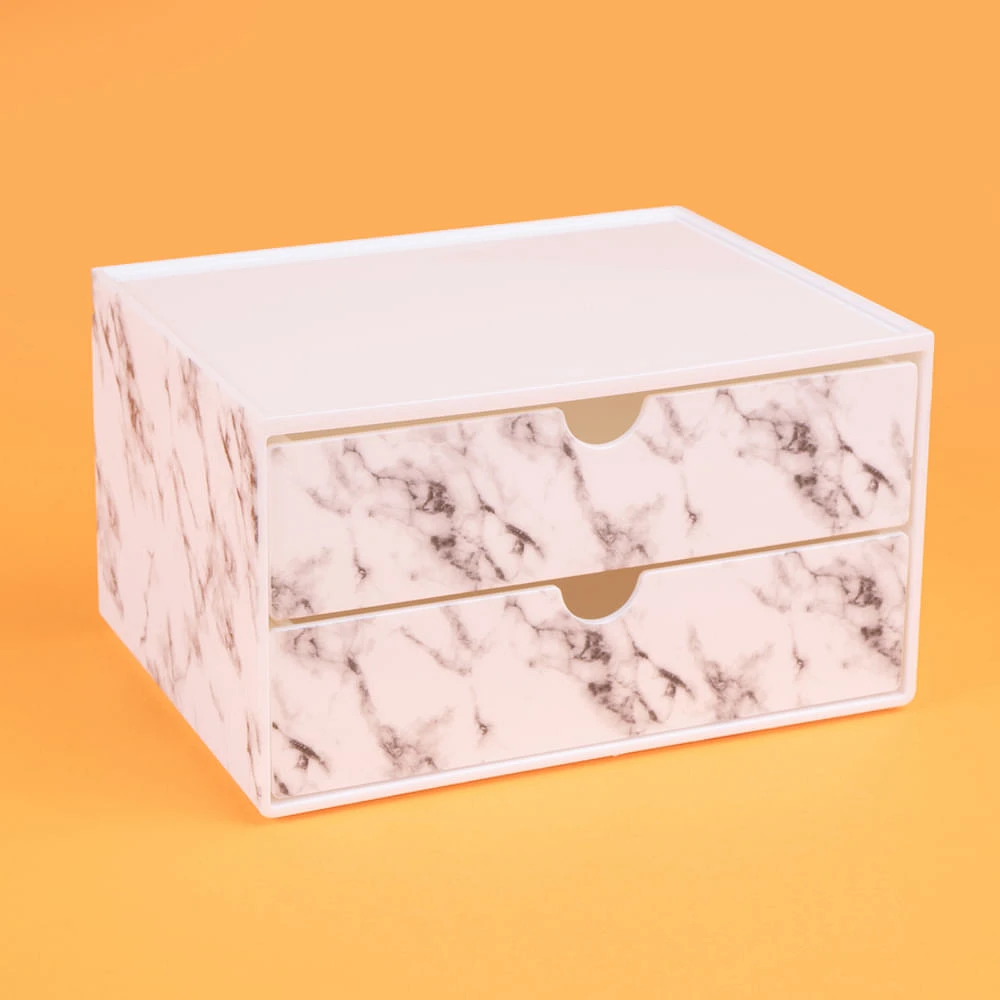 Organizador De Escritorio Con Cajones  Diseño Tipo Mármol Plástico Blanco 17x9.7 cm