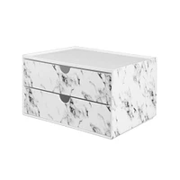 Organizador De Escritorio Con Cajones  Diseño Tipo Mármol Plástico Blanco 17x9.7 cm