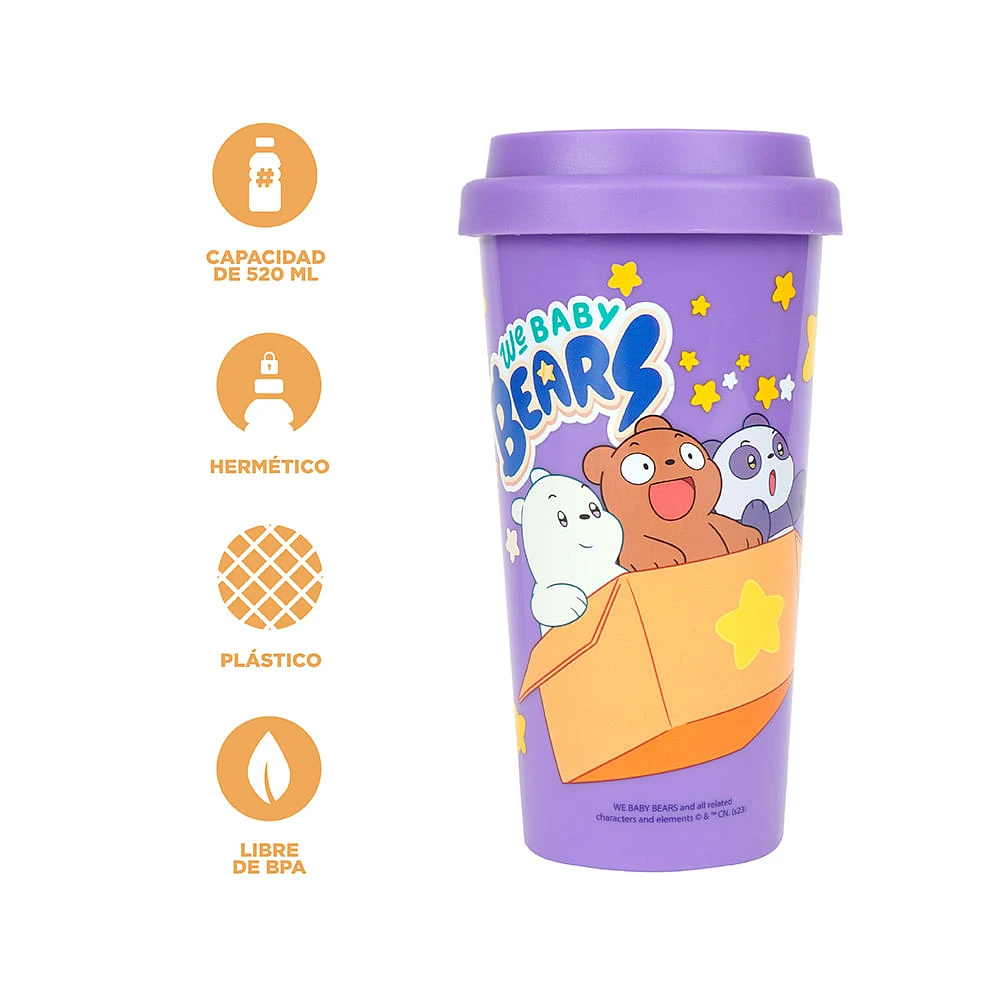 Vaso We Bare Bears Tapa Con Orificio Plástico Purpura 520 ml