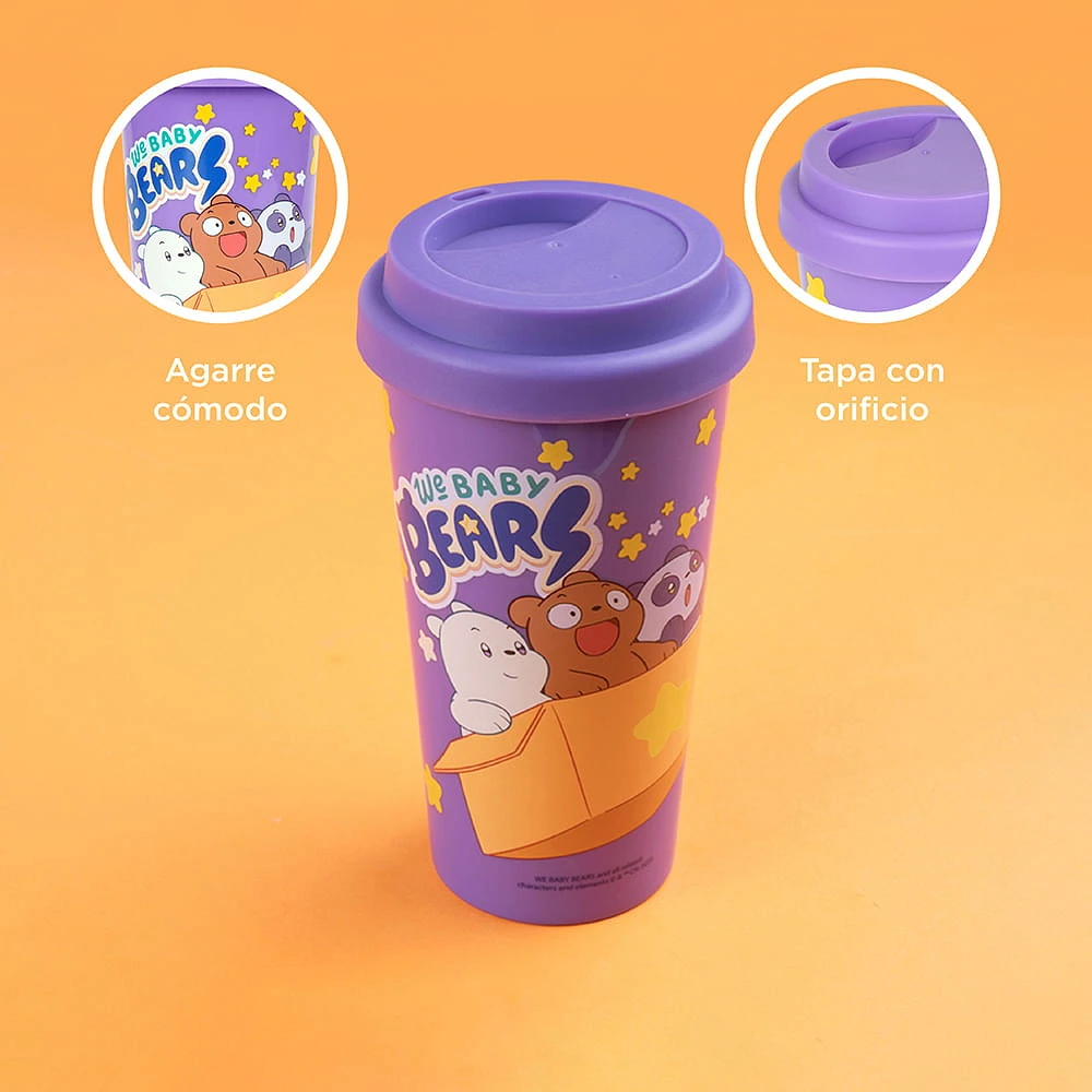 Vaso We Bare Bears Tapa Con Orificio Plástico Purpura 520 ml