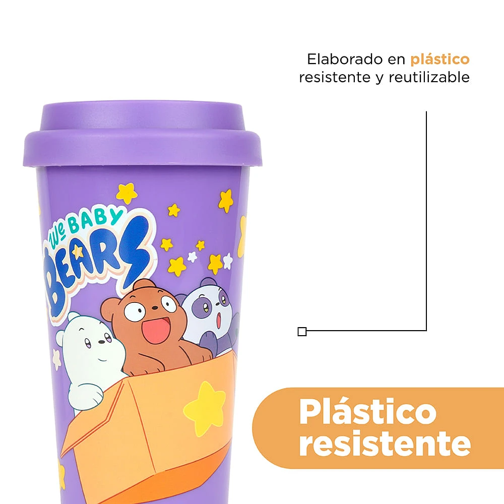 Vaso We Bare Bears Tapa Con Orificio Plástico Purpura 520 ml