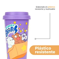 Vaso We Bare Bears Tapa Con Orificio Plástico Purpura 520 ml