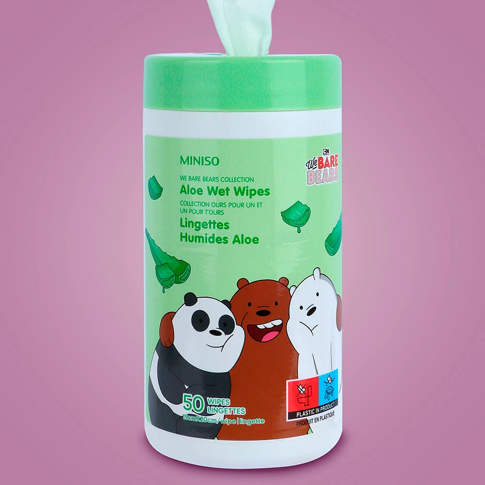 Toallitas Húmedas We Bare Bears Desechables Aloe 50 Piezas