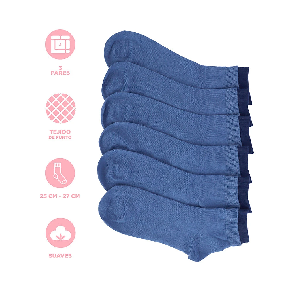Calcetines Para Hombre Textiles Azul Talla 25-27 3 Pares
