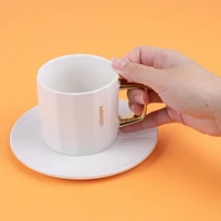 Taza Con Plato Minimalista Cerámica Blanca 210 ml