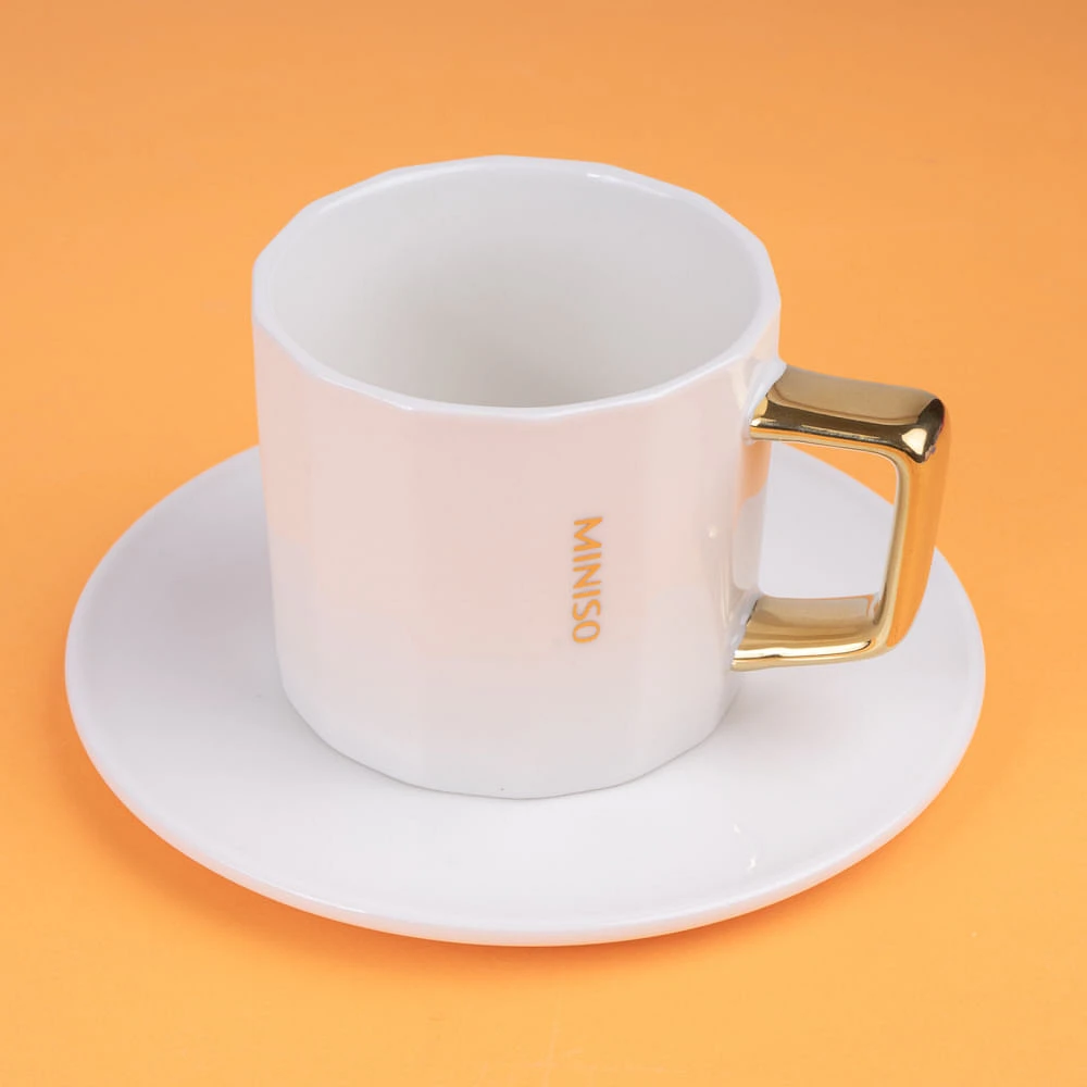 Taza Con Plato Minimalista Cerámica Blanca 210 ml