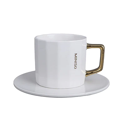 Taza Con Plato Minimalista Cerámica Blanca 210 ml