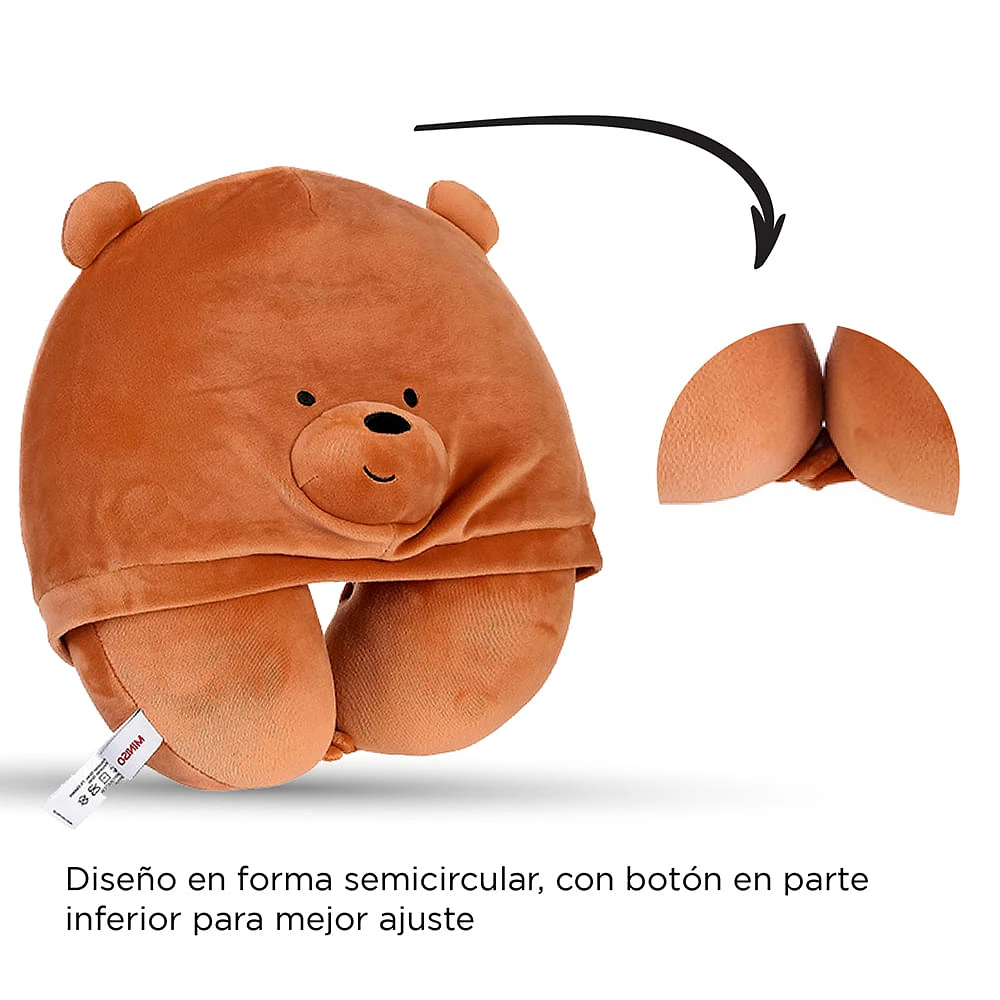 Almohada De Viaje Con Capucha  We Bare Bears Pardo Felpa Café 31x31 cm