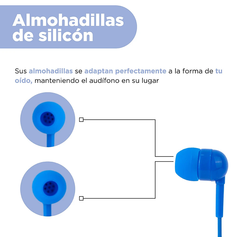 Audífonos De Cable Con Estuche 3.5 mm Azules 1.20 m