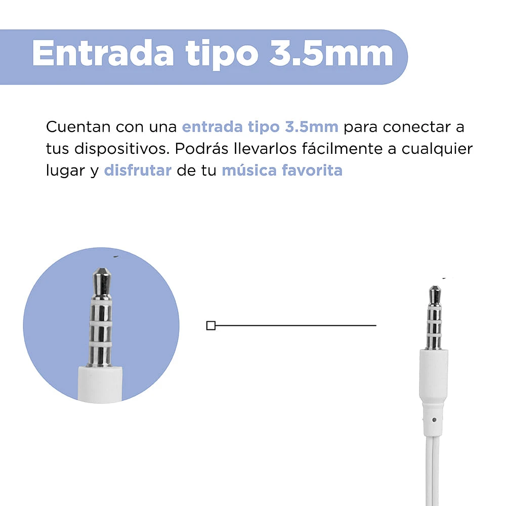 Audífonos De Cable 3.5 mm Blancos 1 m