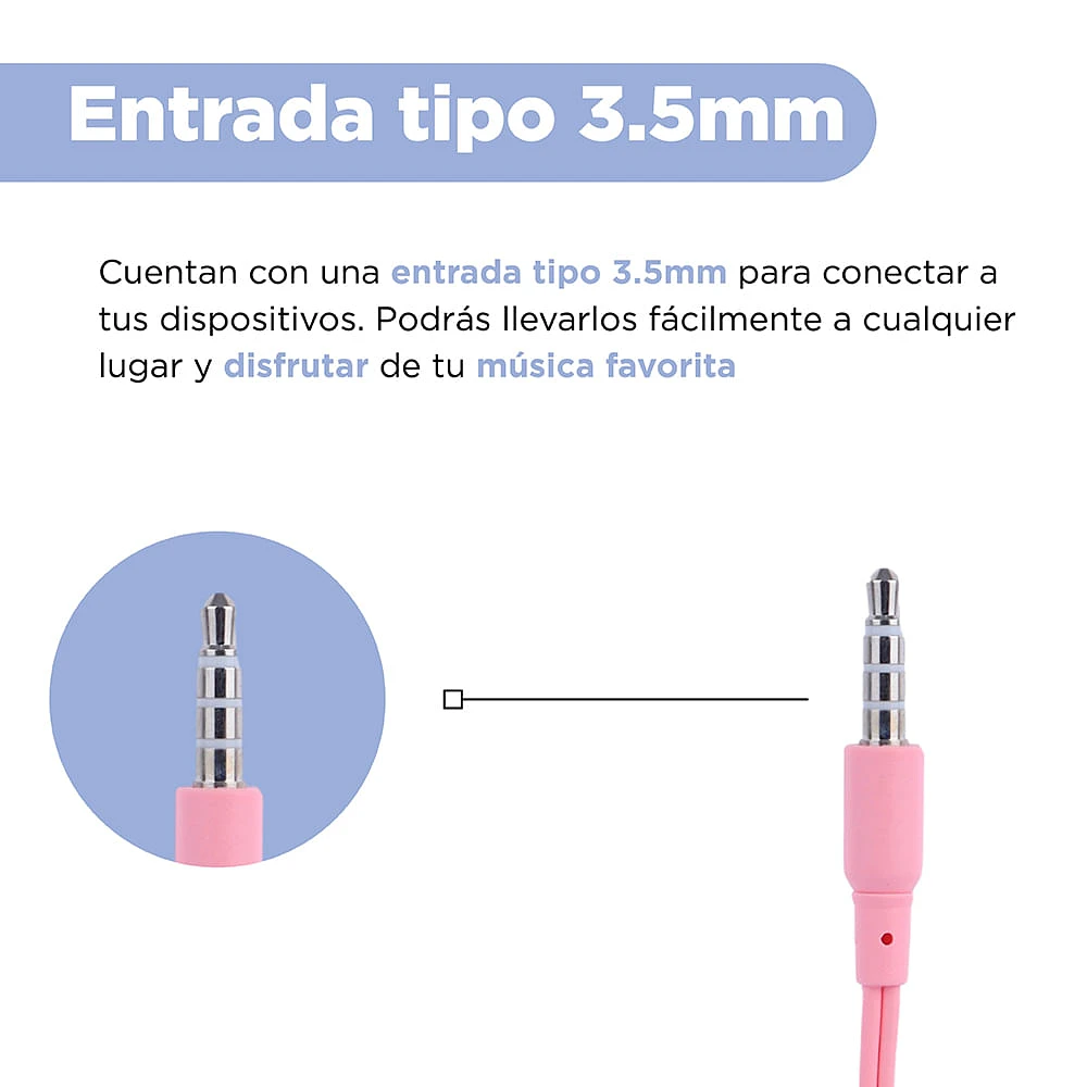 Audífonos De Cable 3.5 mm Rosas 120 cm