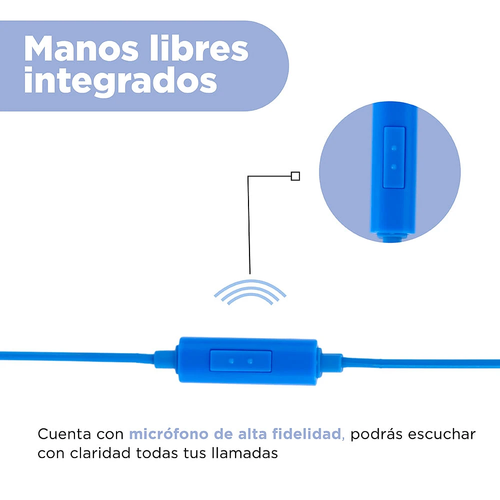 Audífonos De Cable Con Estuche 3.5 mm Azules 1.20 m