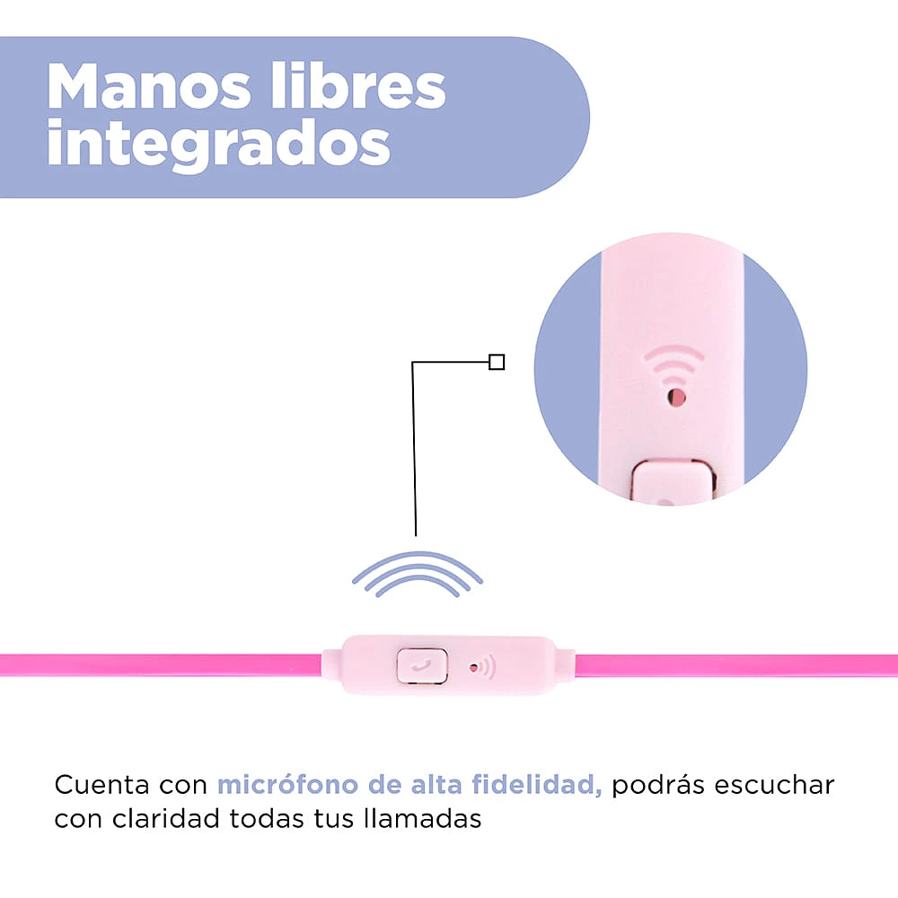 Audífonos De Diadema Con Cable Infantiles Sintéticos Rosa 120 Cm 3.5 mm