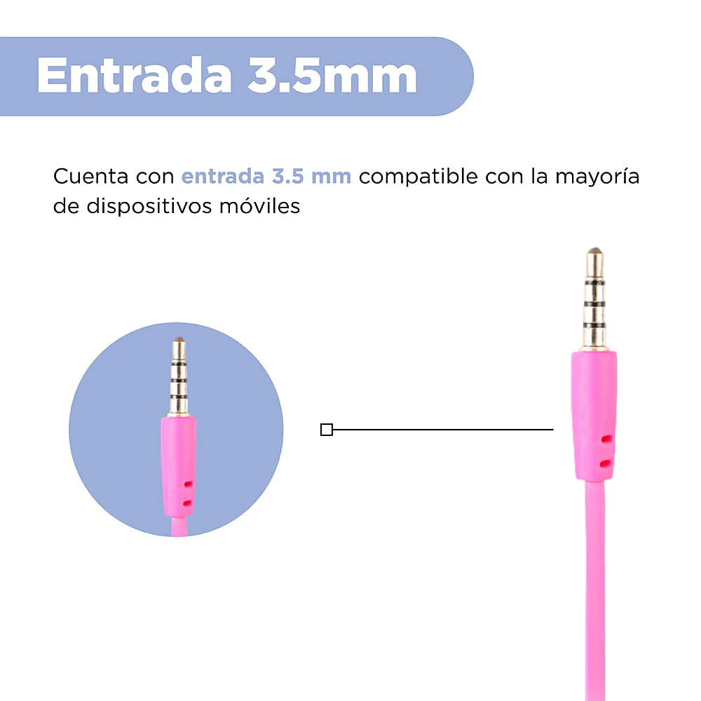 Audífonos De Diadema Con Cable Infantiles Sintéticos Rosa 120 Cm 3.5 mm