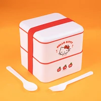 Contenedor De Alimentos Sanrio Hello Kitty Doble Nivel Plástico Blanco 1600 ml