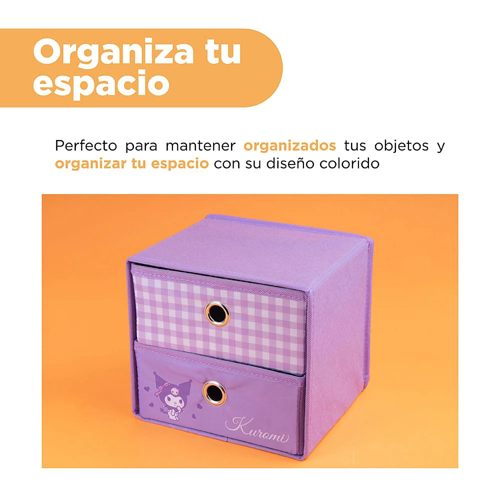 Organizador Plegable Con Cajones Sanrio Kuromi Textil Morado 20x18 cm