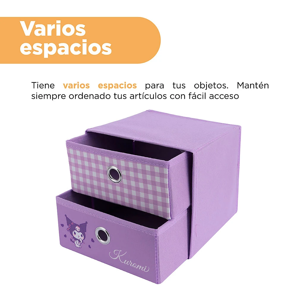 Organizador Plegable Con Cajones Sanrio Kuromi Textil Morado 20x18 cm