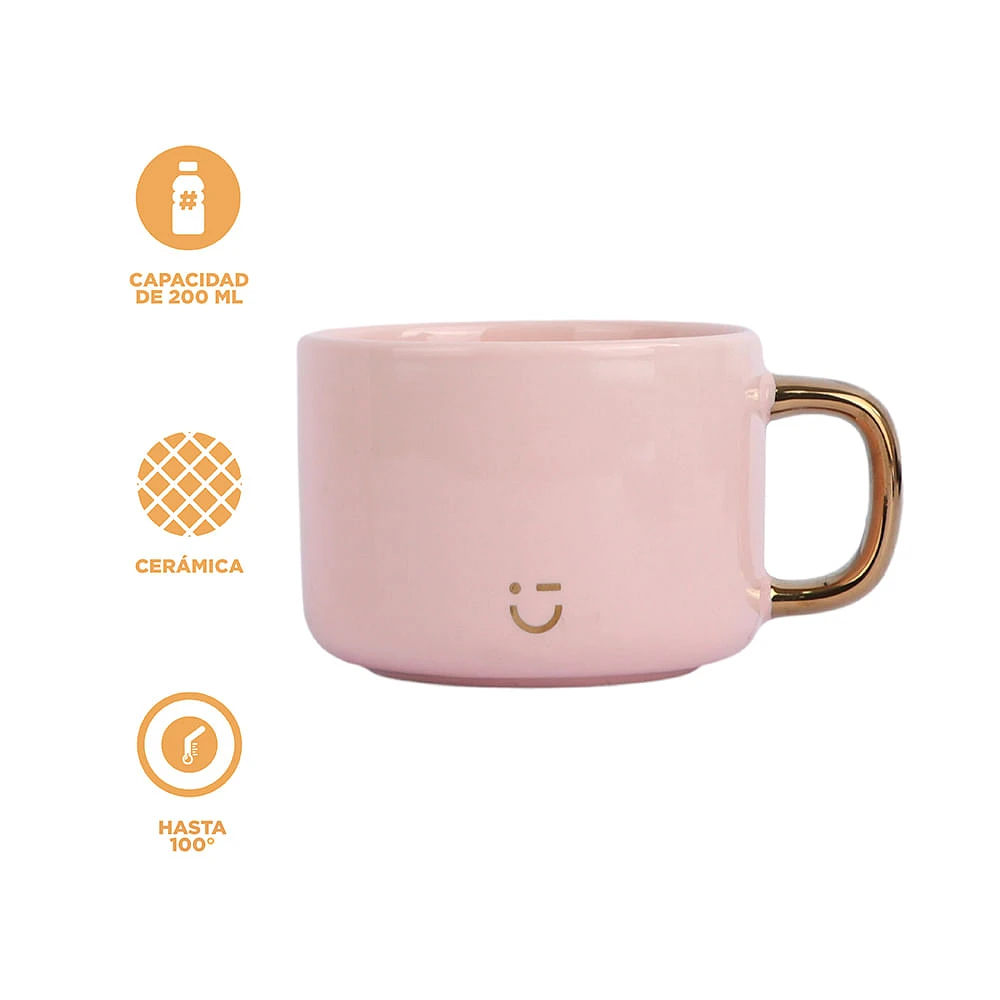 Taza Con Plato Cerámica Rosa 200 ml