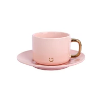 Taza Con Plato Cerámica Rosa 200 ml