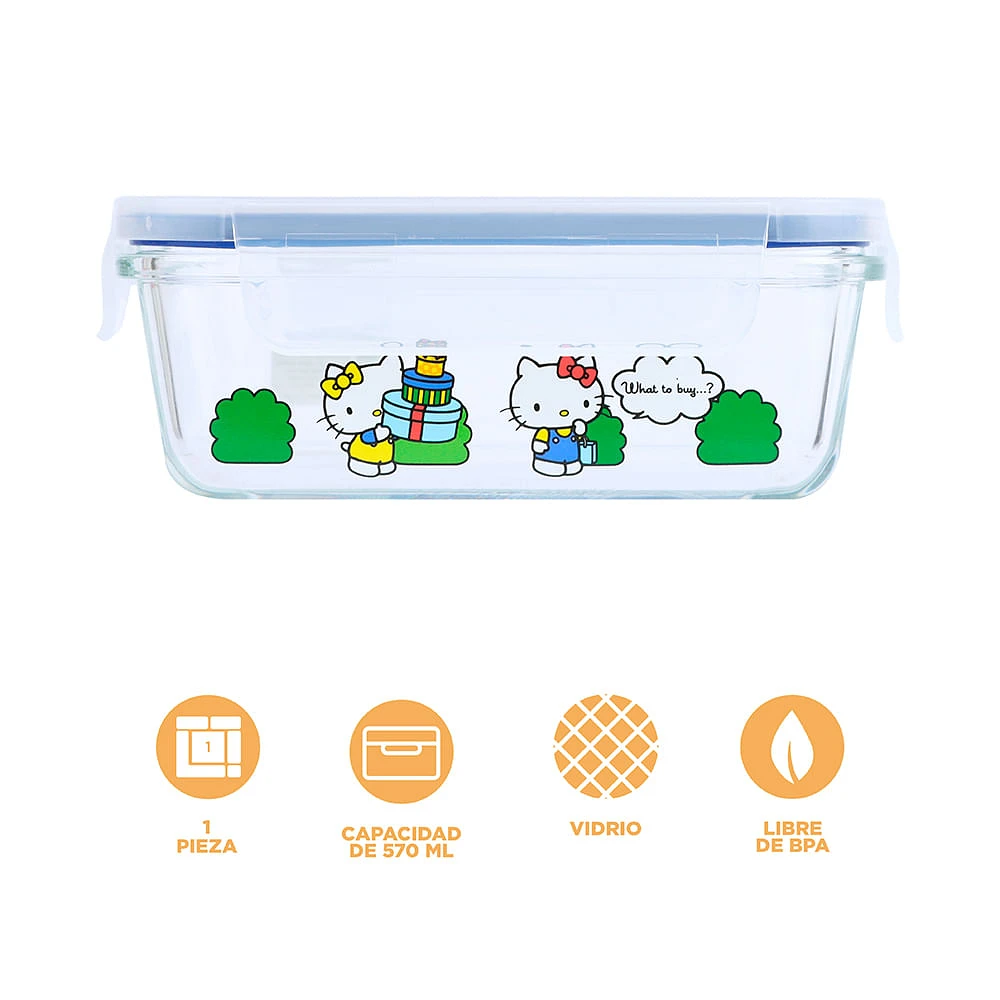 Contenedor De Alimentos Sanrio Hello Kitty Vidrio Transparente 570 ml