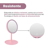 Espejo De Tocador Redondo Luz Continua Sintético Rosa 29.8x18x18 cm Baterías