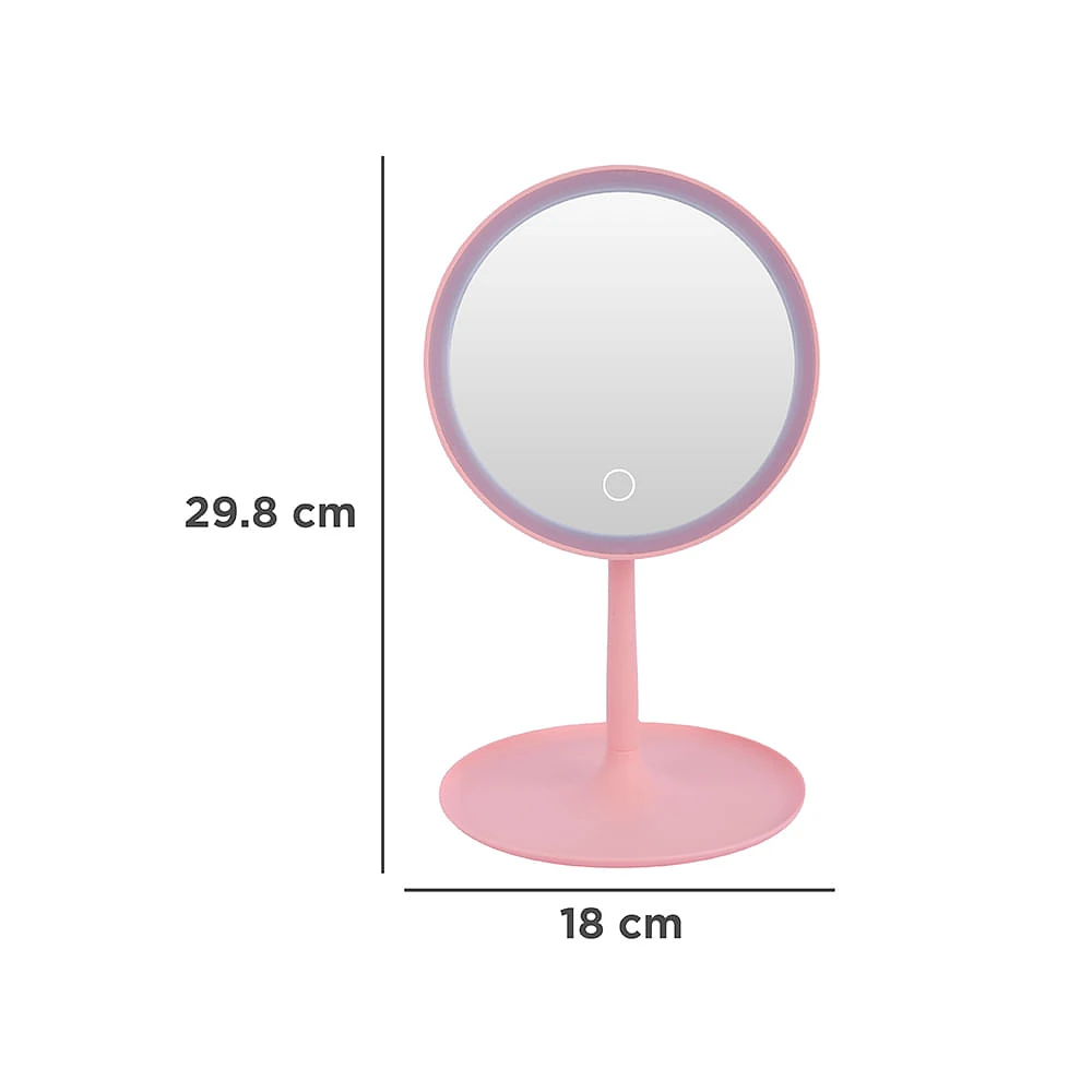 Espejo De Tocador Redondo Luz Continua Sintético Rosa 29.8x18x18 cm Baterías