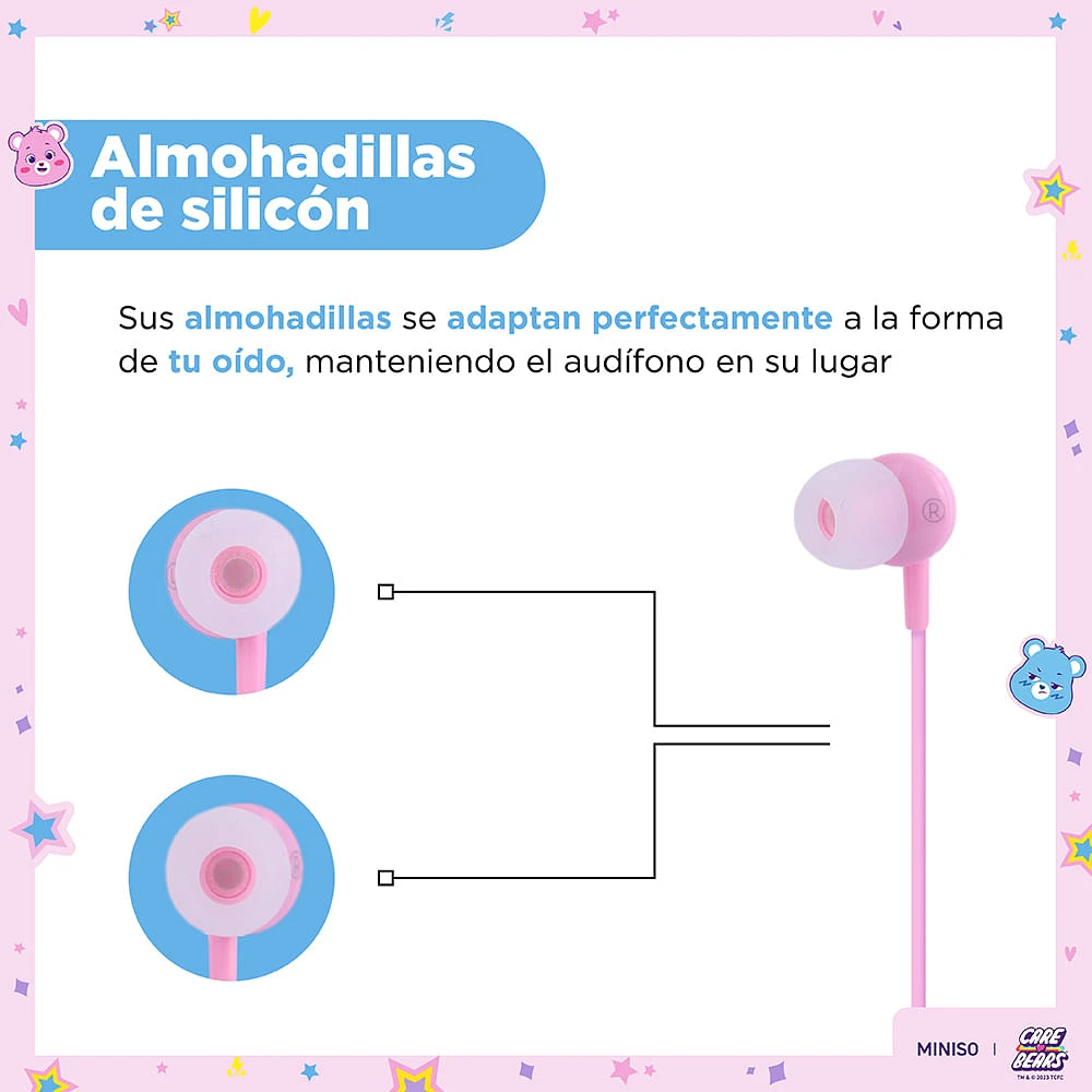 Audífonos De Cable Ositos Cariñositos Alegrosita Rosas 1.2 m 20 KHz