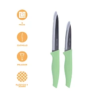 Kit Utensilios De Cocina Acero Inoxidable Verde 3 Piezas