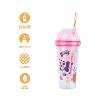 Vaso Con Tapa Y Popote  We Bare Bears Doble Capa Plástico Rosa 350 ml