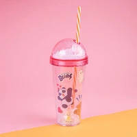 Vaso Con Tapa Y Popote  We Bare Bears Doble Capa Plástico Rosa 350 ml