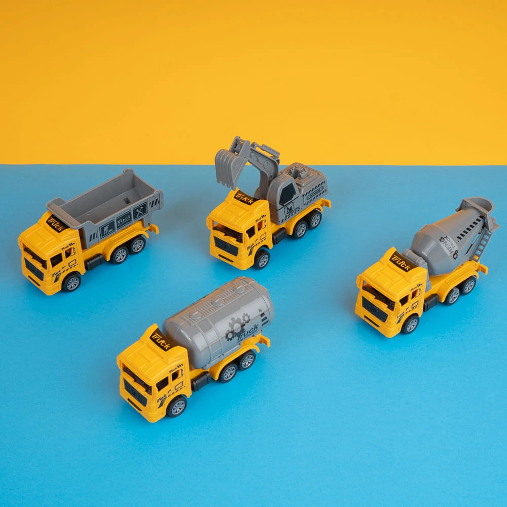 Set Vehículos De Juguete Truck Construcción Sintéticos Amarillos 4 Piezas