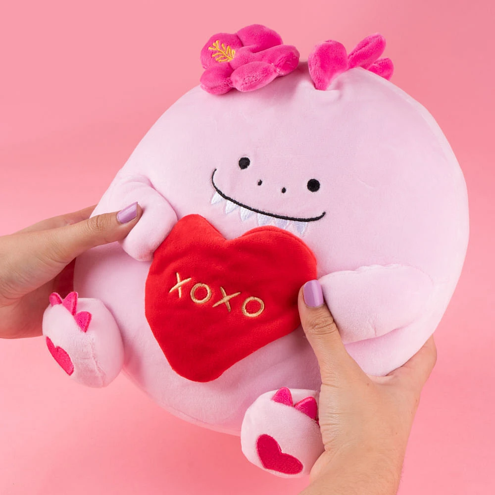 Peluche Miniso  Dinosaurio Minisow Con Corazón Felpa Rosa 25x25 cm