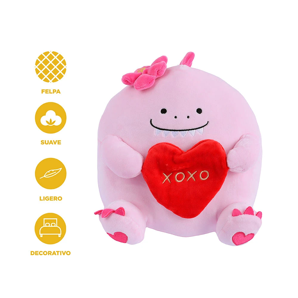 Peluche Miniso  Dinosaurio Minisow Con Corazón Felpa Rosa 25x25 cm