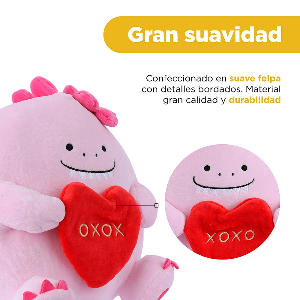 Peluche Miniso  Dinosaurio Minisow Con Corazón Felpa Rosa 25x25 cm