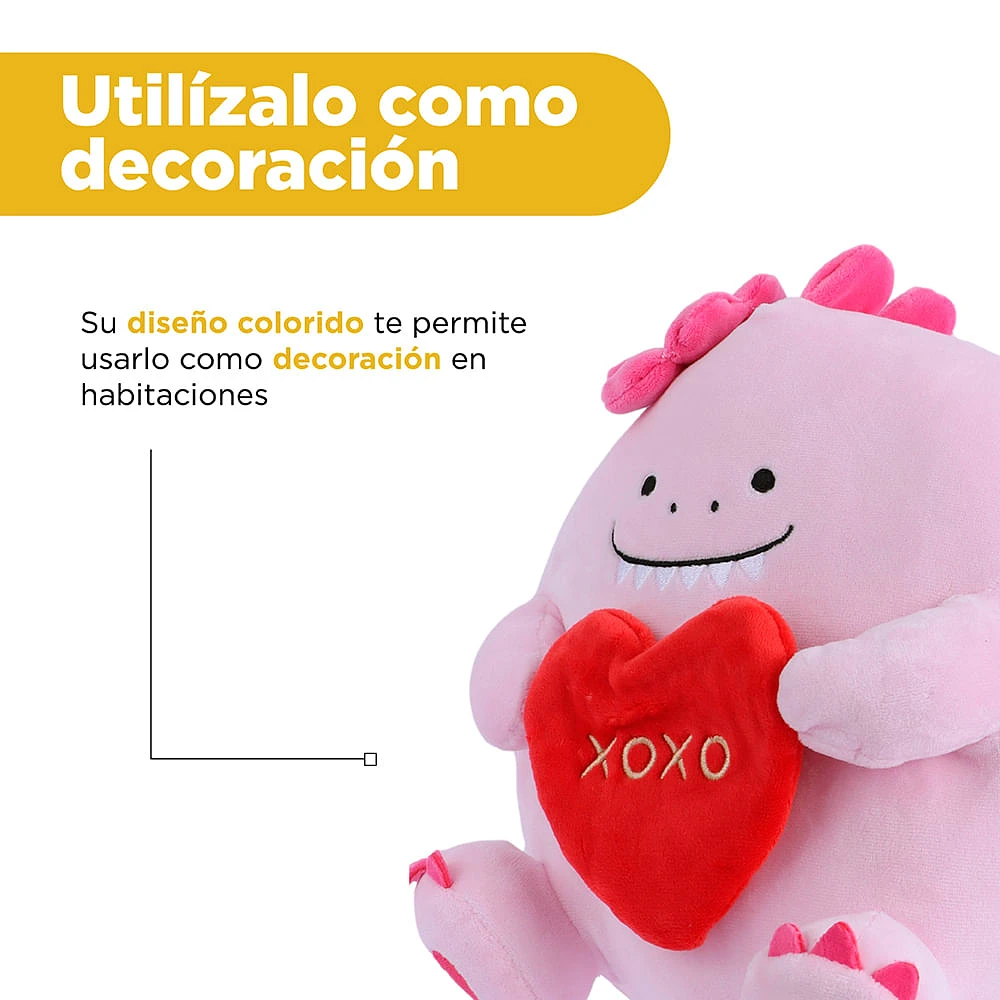 Peluche Miniso  Dinosaurio Minisow Con Corazón Felpa Rosa 25x25 cm